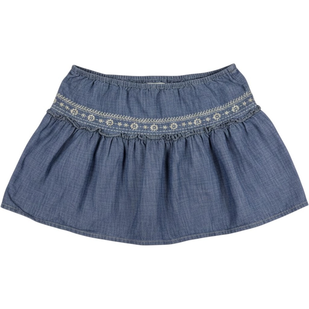 Old Navy Blue Chambray Embroidered Ultra‎ Low Rise Mini Skirt Small Y2K Boho